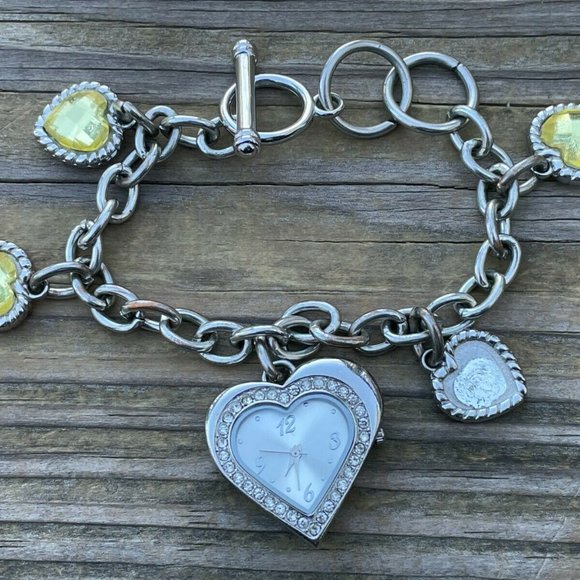 Women Watch Heart Shape Chain Bracelet Band Silver Tone Analog Wrist Watch - Picture 10 of 12